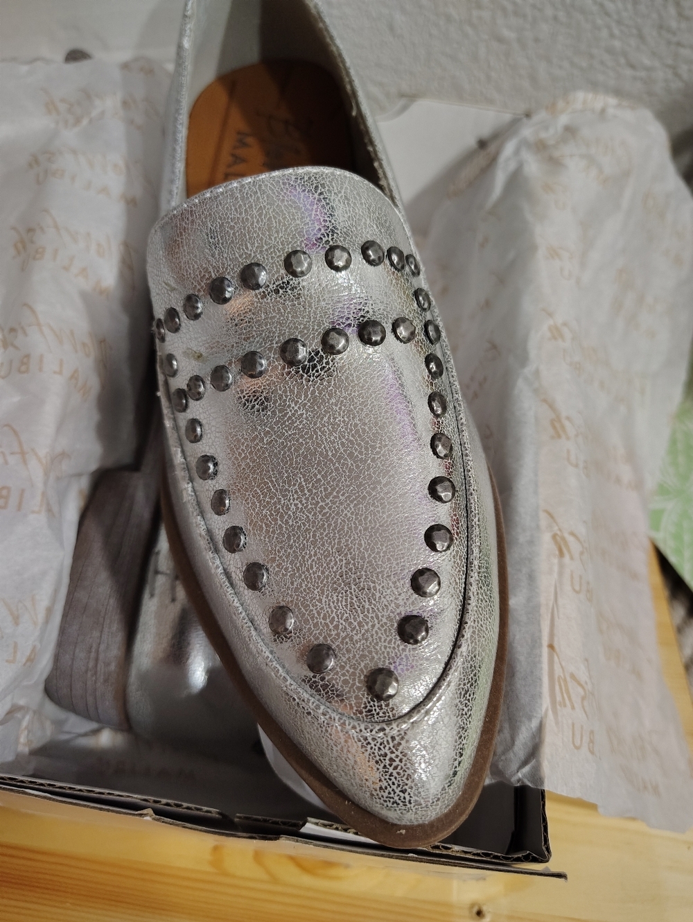 Blowfish Malibu Silver Metallic Studded Loafers, Ladies Dress Shoes Size 7M - Picture 13 of 16